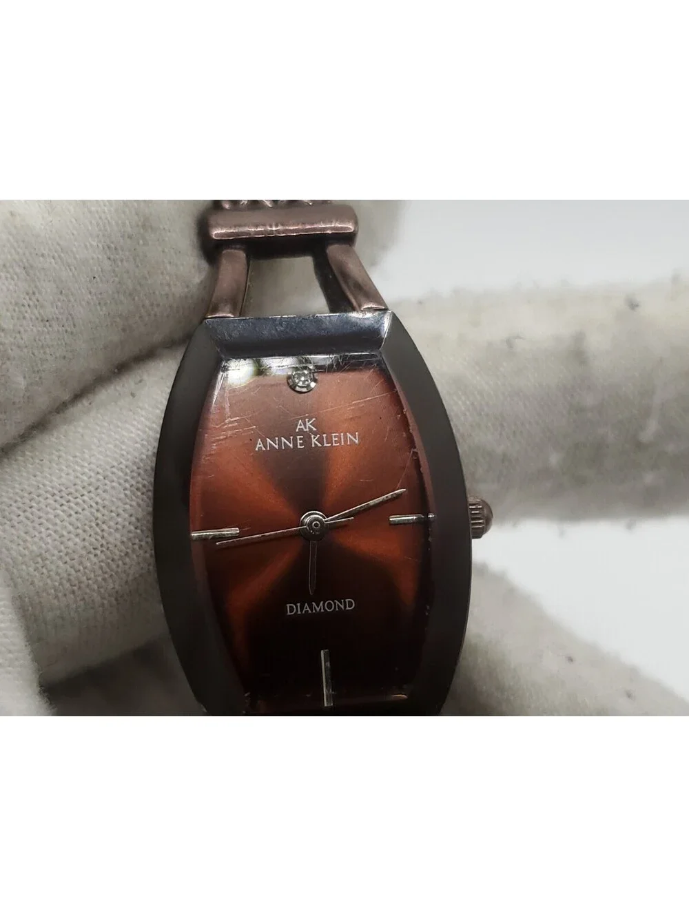 Anne Klein Diamond Quartz Watch New Battery Brown Dial 20mm